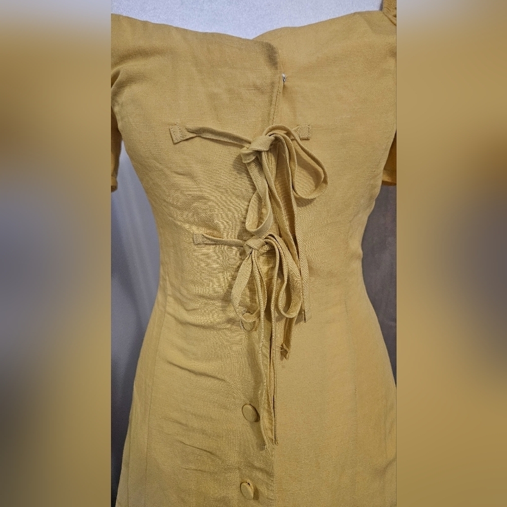 Pixie Market Helena Mustard Linen Mini Dress. Size Xs — image 6 of 8